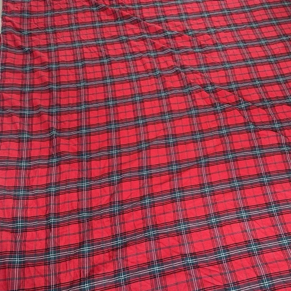 Williams Sonoma Linen Blend Duvet King Size Red Tartan Plaid NO INSERT